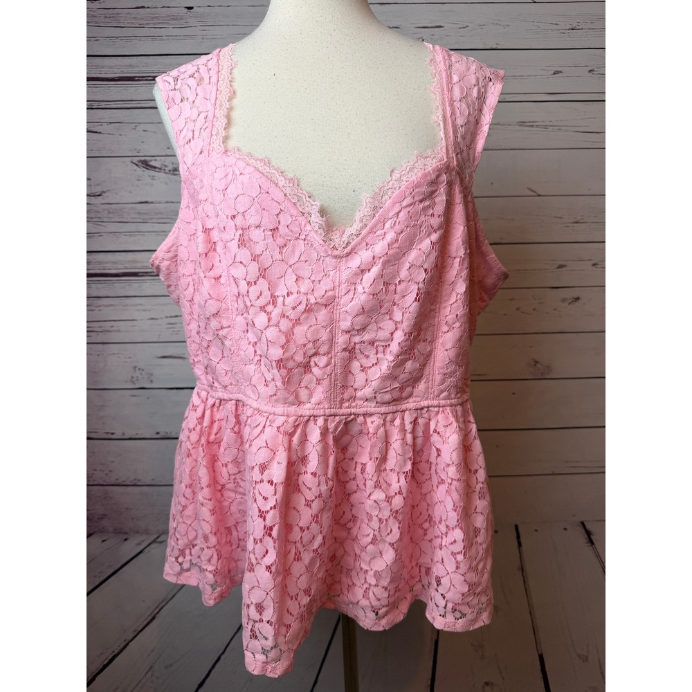 Torrid Lace‎ Babydoll Top Plus Size 1X 1 Pink Sleeveless Smocked Coquette Peplum